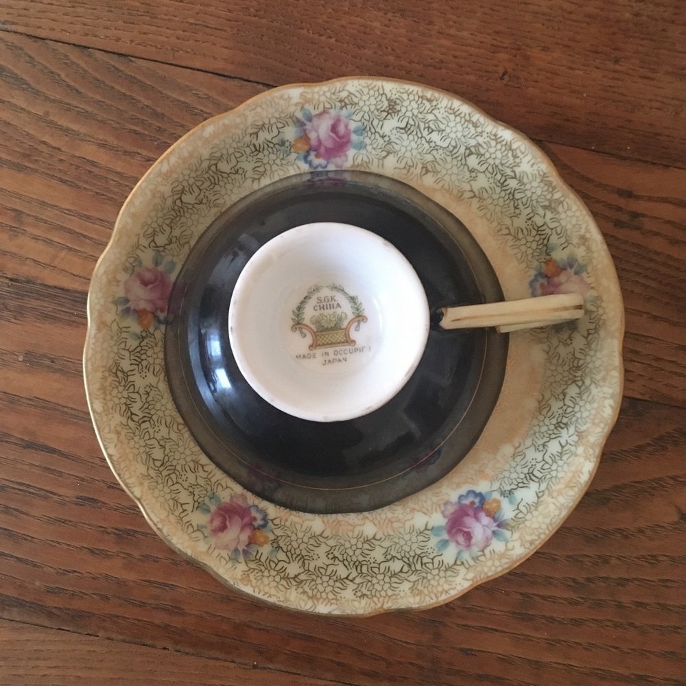 CHINTZ Vintage Black And Gold Teacup And Saucer SGK Made In Occupied Japan EUC - Picture 5 of 5